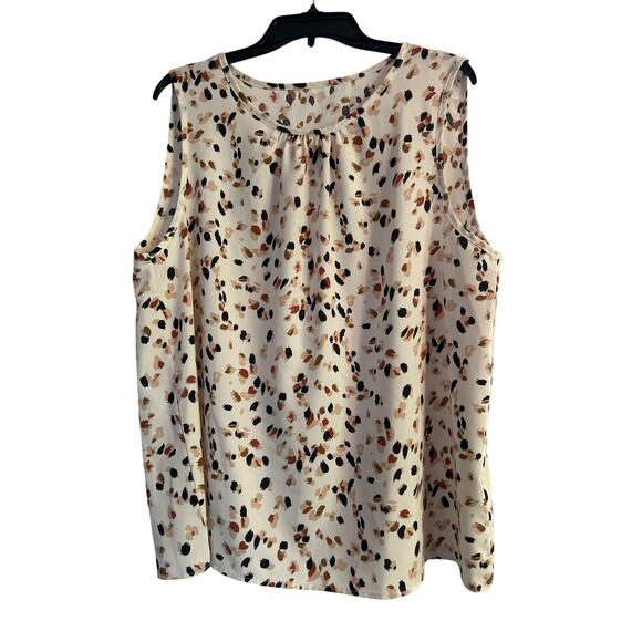 NWOT Women's Cream Color Print Tank Top Black/Brown Accents Size 2XL - Picture 1 of 4